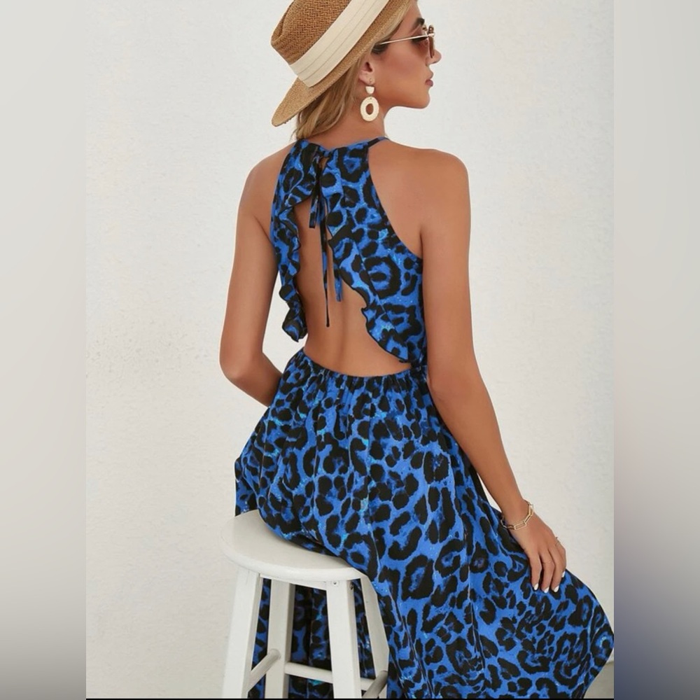 New Leopard Print Backless Asymmetrical Halter Dr… - image 6